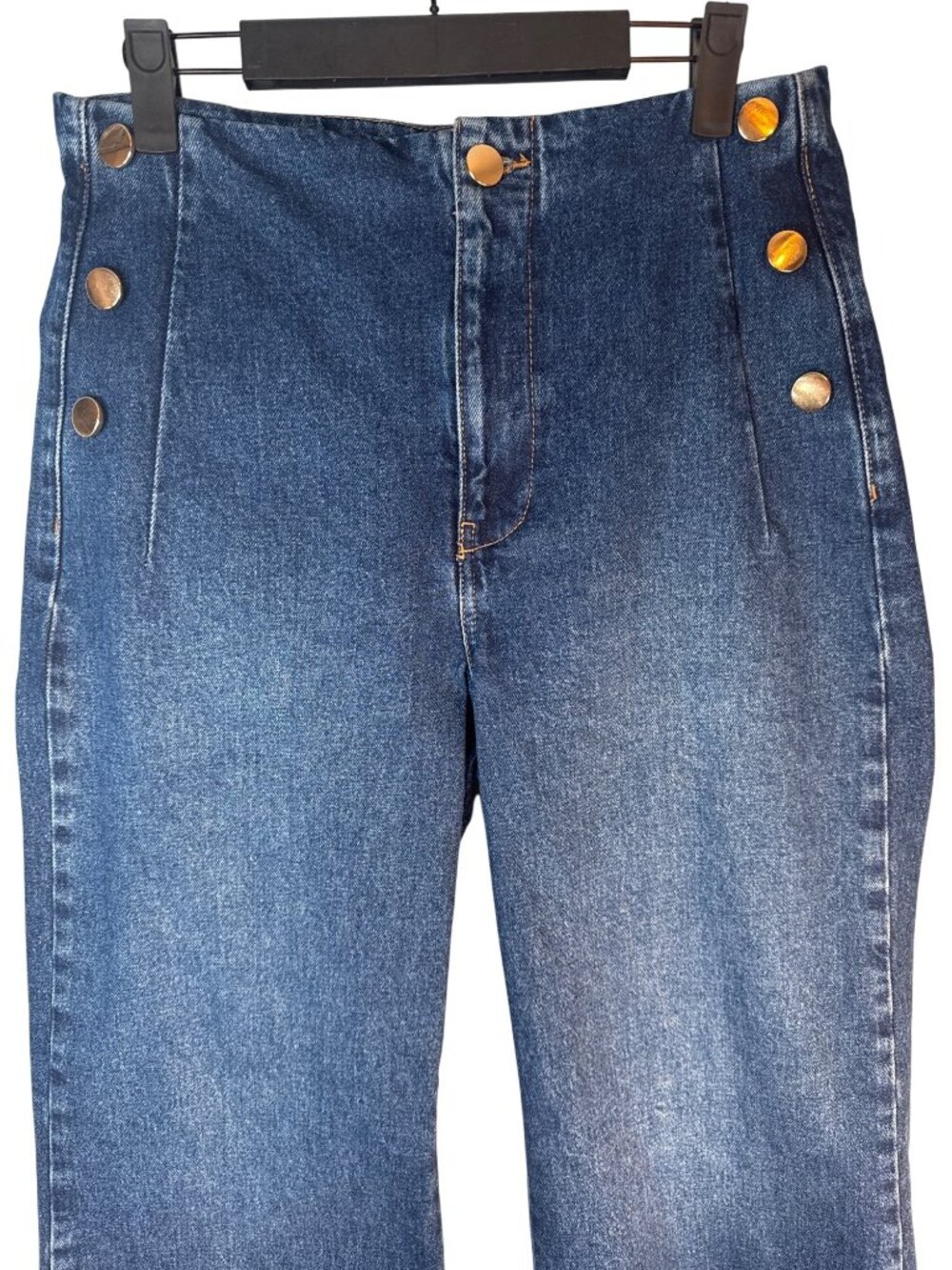 ZARA Wide Leg Button Size 6 Side Jeans Denim High Waist - Picture 4 of 12